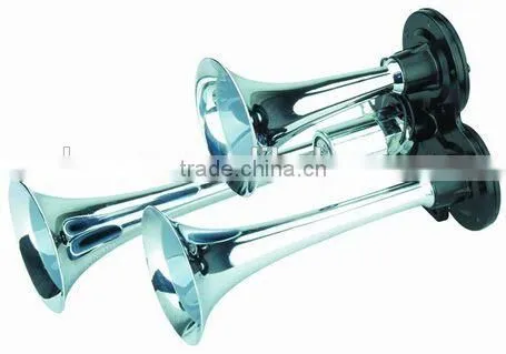 New 12/24v 135db Super Loud Chrome Triple Trumpet Air Horn Boat Bus Truck Lorry Train Motorcycle photo-3
