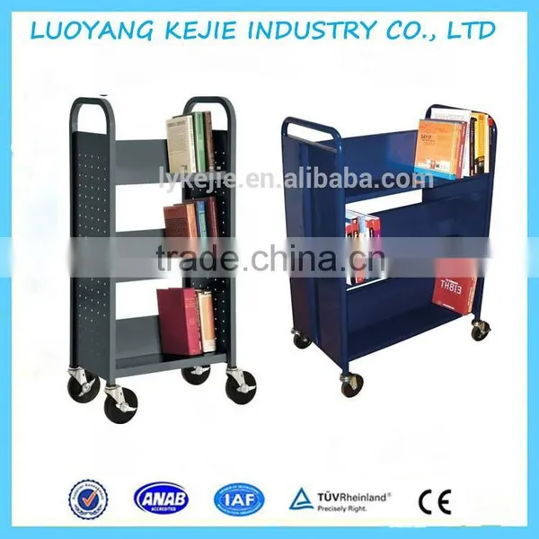 School Library Steel Rolling Book Cart Book Truck photo-3