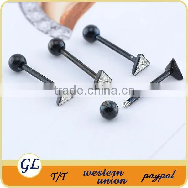 Tongue Rings Wholesale Black Triangle Design With White Crystal Hot Sell New Design Product