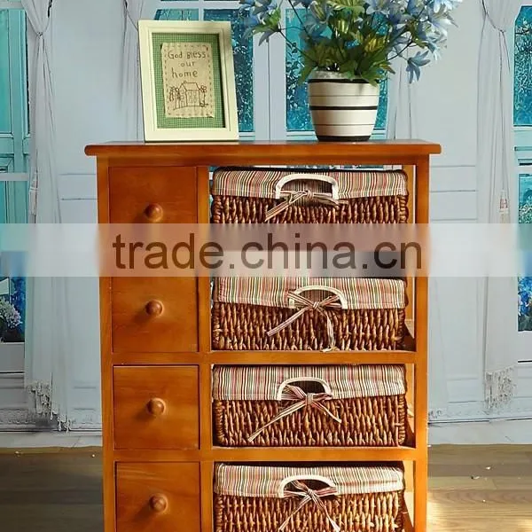 Latest Style Wooden Cabinet With 3 Wicker Baskets for Home Storage photo-2