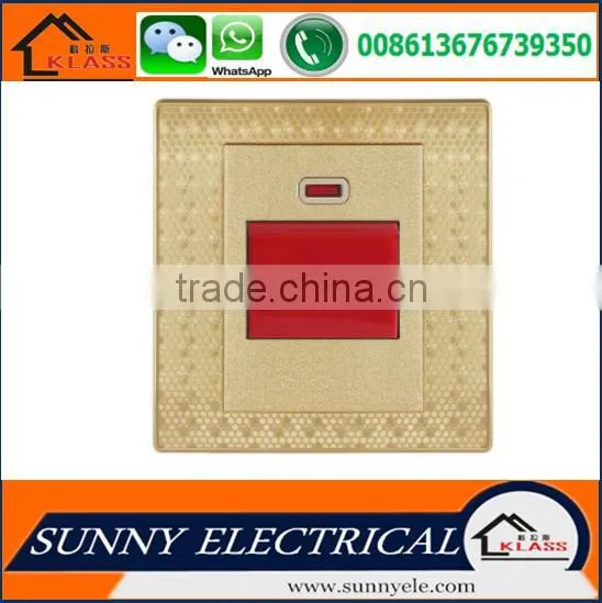 KB6 Best Sale Painting Golden Good Quality Electric Popular Wall 20A Red Switch With Neon With CE Certification photo-3