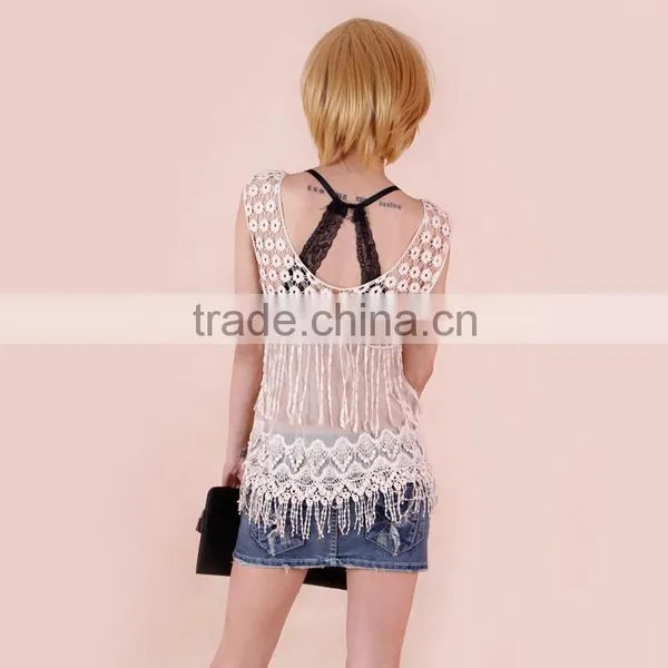 Wholesale New Fashion Designs Sleeveless Women Hollow Lace Top photo-4