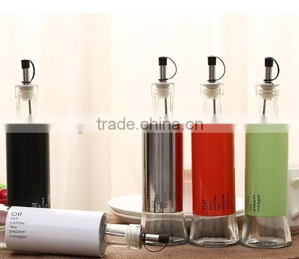 Glass Oil Vinegar Bottle Olive Jar With Metal Coat Pourer 5 Colors photo-3