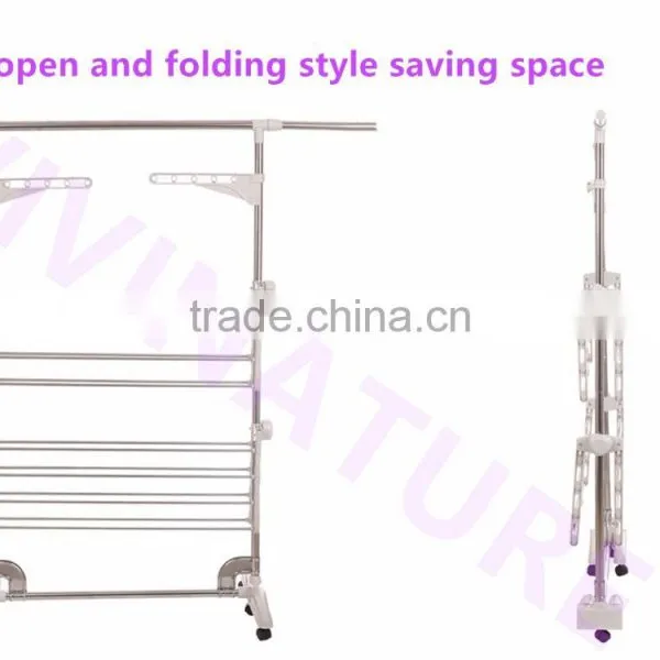 2017 Hot Sale Portable Clothes Drying Rack With 3 Layers and 6 Wheels Design for Adjustable Bar photo-3