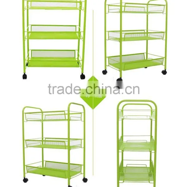 Metal Mesh Trolly Organizer Shelves Handle Portable Storage Rack photo-2