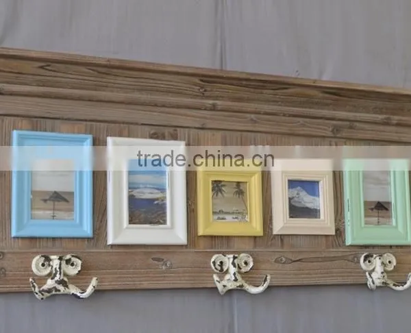 2016 Vintage Wood Wall Shelf With Hooks and Photo Frame photo-2