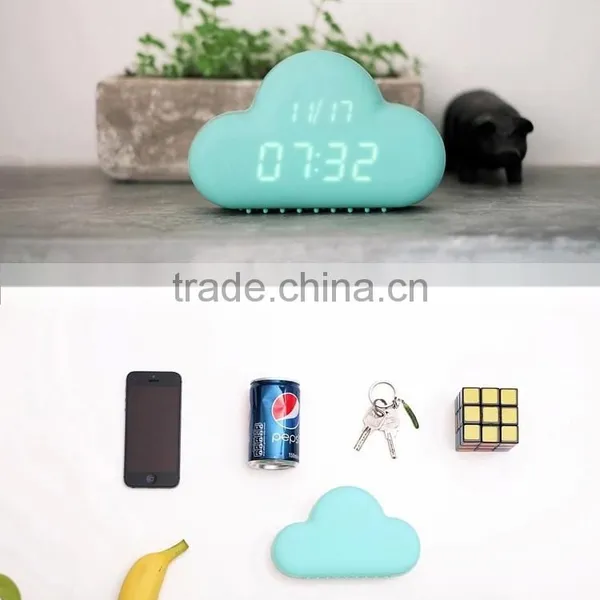 Ultra Mute Voice Control Snooze Bedside Clock Clouds Shape Alarm Clock Led Digital Calendar Display Wall Clock photo-5