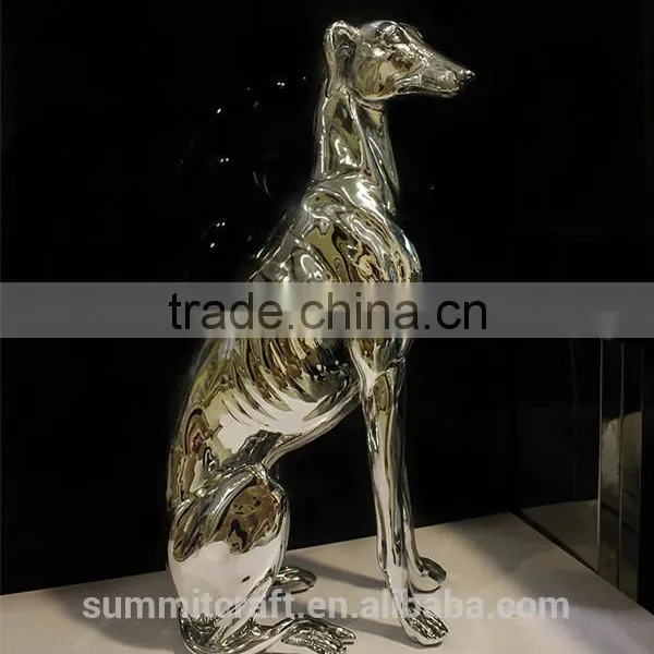 Electroplated Silver Resin Large Sitting Italian Greyhound Statue photo-2