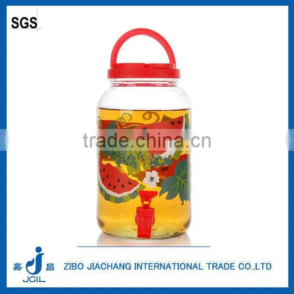 Big Capacity 3L Clear Cold Drink Glass Dispenser Jar With Colored Plastic Lids photo-3
