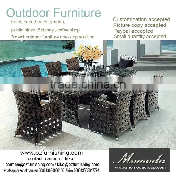 9026 Sandra Rattan Lounge Furniture China Anti-skidding Outdoor Hotel Dining Table and Chair Set