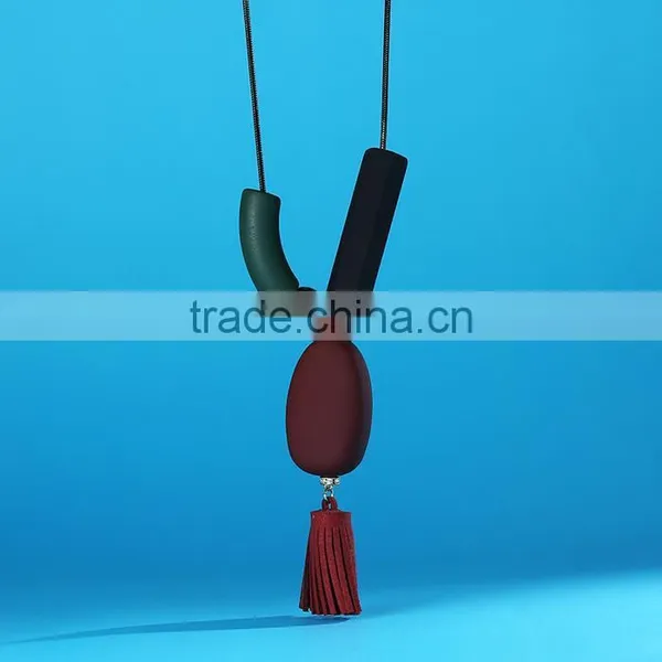 Irregular Beads Pendant Necklace Geomotric Bead Pendant Necklace Tassel Long Sweater Necklace photo-2