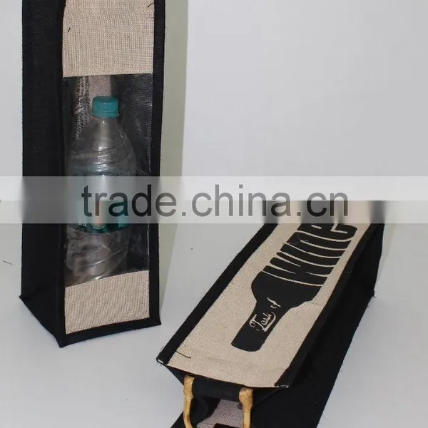 One Bottle Wine Juco Laminated Juco Bag With Window/juco Wine Bag Wholesale photo-3