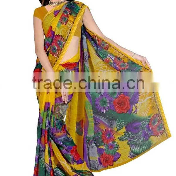Mix Color Printed Designer Styles Saree With Blouse Material photo-2