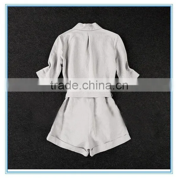 Hot Sales Half Sleeves Linen Formal Tailored Romper Jumpsuit For Women photo-2
