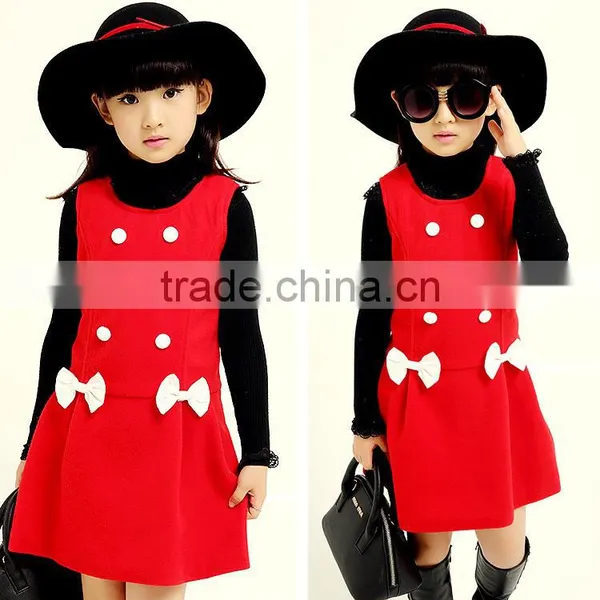 2016 New Girls in Autumn Child Bow Double Breasted Princess Dress Skirts Children A Word Skirt photo-2