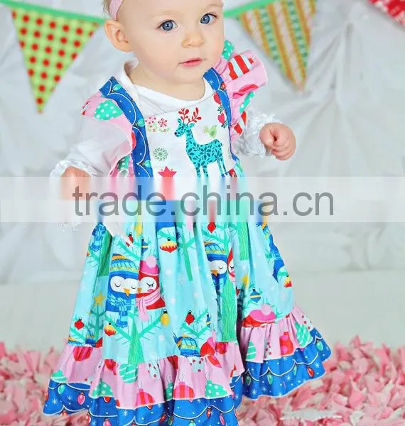 Baby Girl Christmas Dress Kids Reindeer Printed Flutter Sleeve Dress photo-2