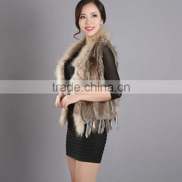 Myfur Women Real Hooded Raccoon And Knitted Rabbit Fur Vest For Lady photo-2