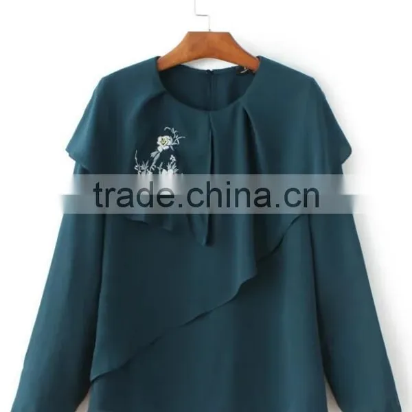Runwaylover EY2373B Europe Style 2017 Ladies Fashion Falbala Embroidery Blouse photo-5