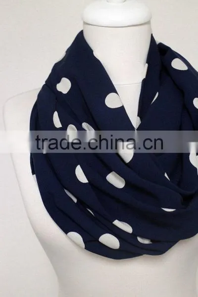 White on Navy Blue Polka Infinity Scarf, Circle Scarf, Loop Scarf, Scarves, Spring - Fall - Winter Fashion photo-5