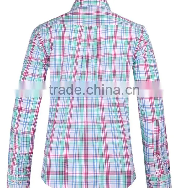 2017 New Plaids Men's Long Sleeve Button-down Slim Fit Shirt With Contrast Collar and Cuff photo-3