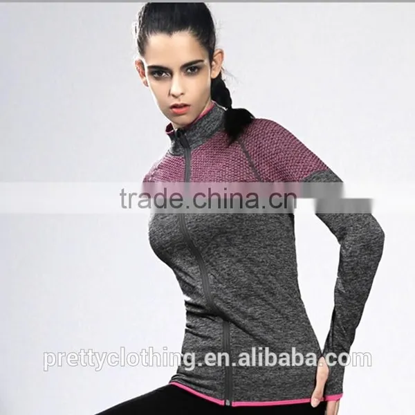 Women's Tight Compression Training Long Sleeve T-Shirt Running Top Without Hood Full Zip Yoga Fitness Coat photo-6
