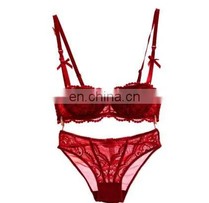 New Lace Bra Set and Panty Sets Red Push Up Embroidery Bra Set Black Bralette photo-3