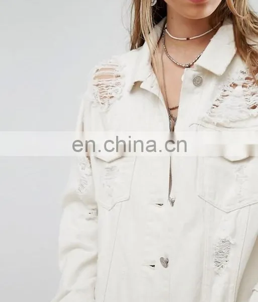 China Clothing Button Down White Oversize Women Denim Jacket photo-2