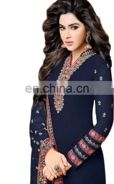 Occasion Party Wear Heavy Embroidery Semi-Sttiched Georgette Dress Material Salwar Kameez 2017 (salwar Kameez Suits) photo-2