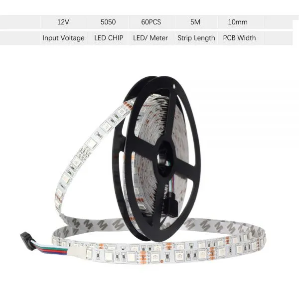 DC12V 5050 LED Strip RGB RGBW RGBWW 5M 10M Set LED Strip 5050 RGB 60LEDs/m + Touch Remote Controller+ 12V Power Adapter photo-2