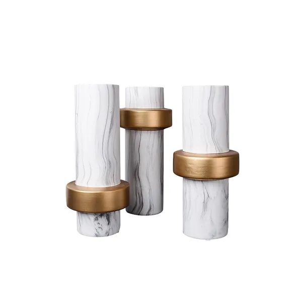 Marbling White And Gold Rings Ceramic Flower Vase, Office Hotel Showroom Tea Table Decoration photo-5