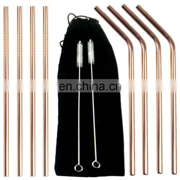 High Quality Rose Gold Plated Metal Drinking Reusable 304 Stainless Steel Straws photo-4
