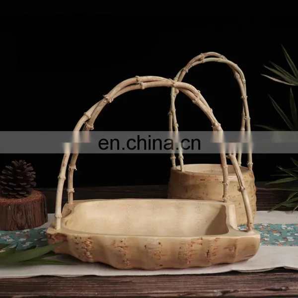 Simple Handicraft the Plate Nordic for Food Tray Dish Snacks Kitchen Dry Fruit Dessert Coffee Bamboo Root Craft Basket With Hand photo-3