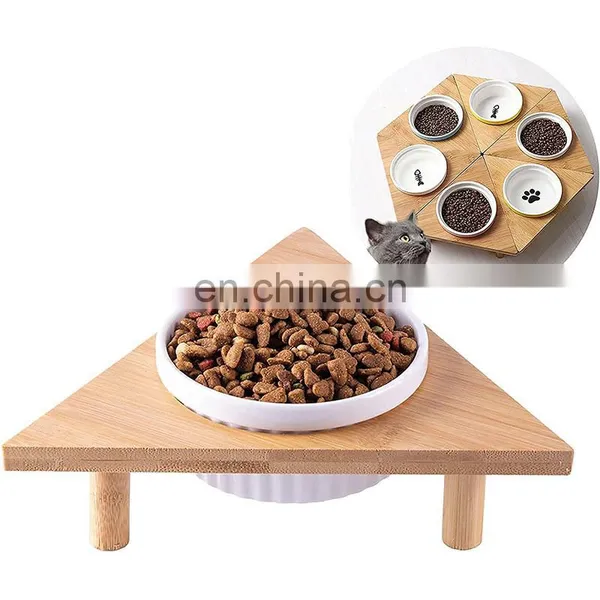 Bamboo Wooden Luxury Ceramic Pet Feeder 2022 Weight Trendy Personalized Dog and Cat Bowl Elevated Eco Ecofriendly Rack photo-3