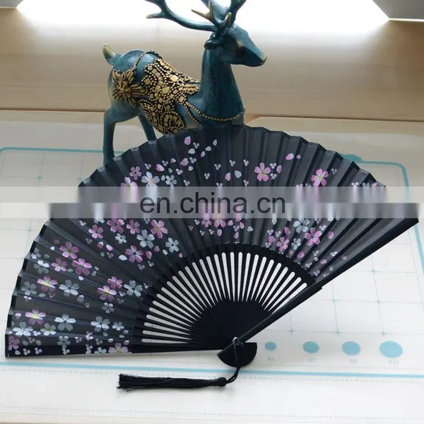 Custom Decorations Single-sided Folding Fan Bamboo Silk Cloth Lady Fan With Tassels photo-2