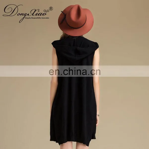 100% Cashmere Women's Sleeveless Hooded Cardigan Sweater Knitted Long Anti-Wrinkle Autumn High Street OEM Service Available photo-6