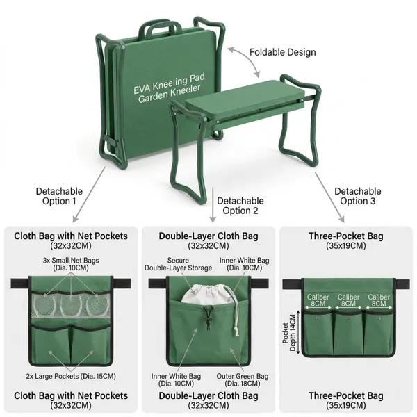 Sturdy Portable Foldable Steel Frame EVA Padded Cushion Dual Use Garden Kneeling Seat With Side Pocket Garden Kneeler Bench photo-5
