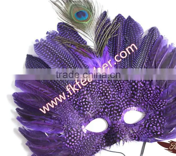 Natural Craft Purple Spot Feather Mask Halloween Decorations photo-3