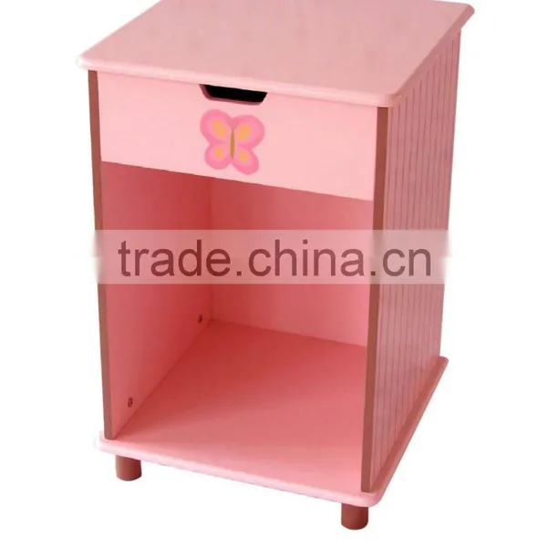 Modern and Good Looking Pink Color Small Wood Bedside Table