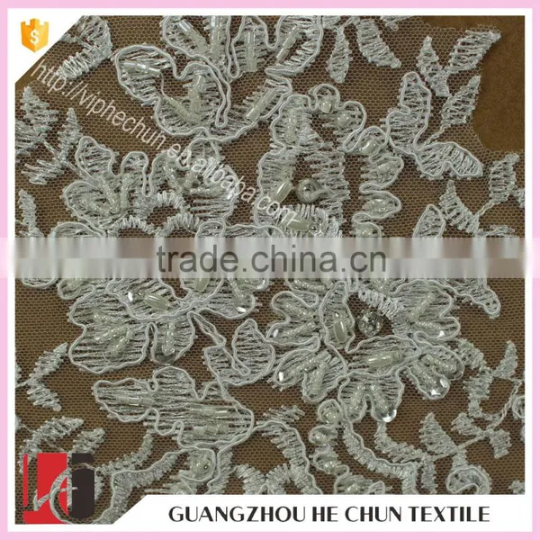 HC-2343-1 Hechun Women Embroidery Bead Polyster Corded Lace Bridal Trim photo-3