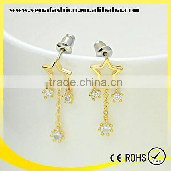 Ebay Zircon Star Pattern Chain Plated 925 Silver Earring photo-2