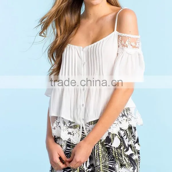 New Design Drop Neck Lace Shirt Ladies Top Selling Products 2015 Summer Style Made In China photo-4