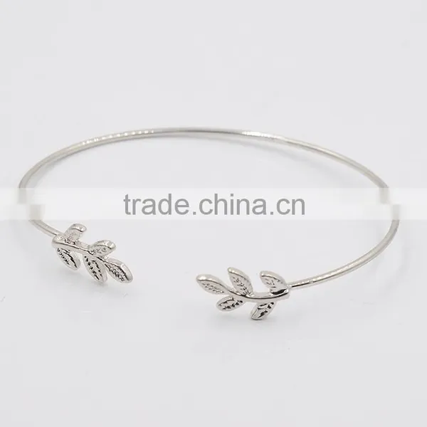 >>>2015 New Design Leaves Gold & Silver Plated Stretch Bracelets & Bangles Thin Fashion Open Bangle/ photo-2