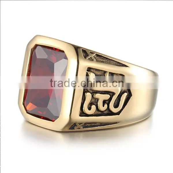 18k Gold Plated Gothic Smart Surgical Stainless Steel Gemstone Ring photo-6