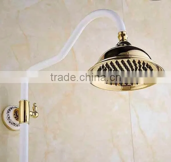 2016 Newly US Wall Mounted White Painting Baked Bath&Shower Faucet Set Rain 8 Inch Shower Head With Brass Handle Shower Golden photo-2