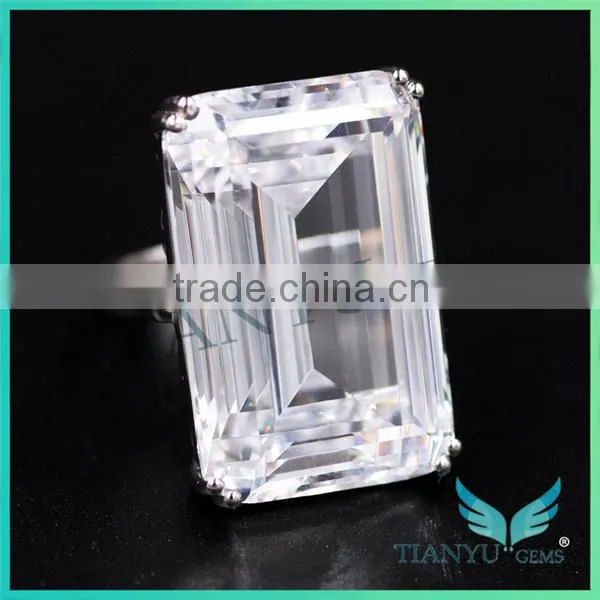925 Sterling Silver Rectangle Emerald Cubic Zirconia Party Ring photo-2