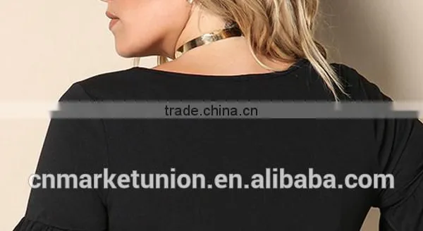 2017 Hot Sale Deep V-neck Elbow Sleeve Black Dress for Fat Women photo-6
