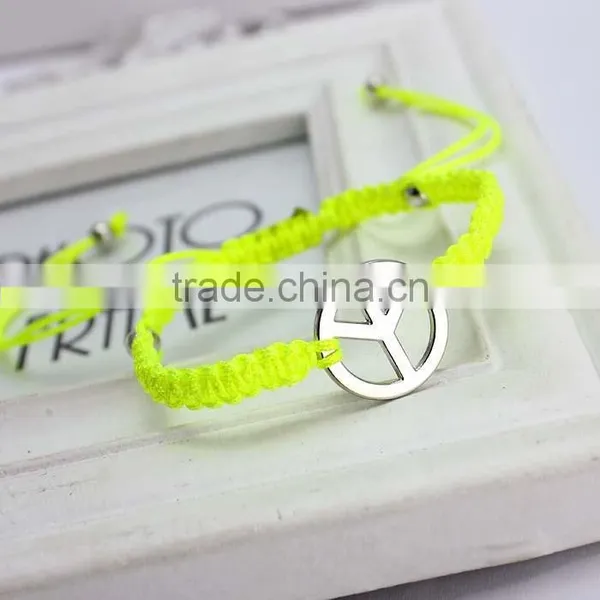 Silver Peace Sign Charm Bracelet Hand Braied Macrame Bracelet Friendship Bracelet photo-3