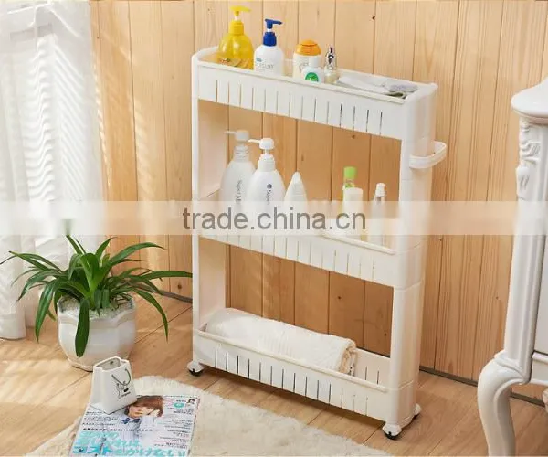 Plastic Slid Out Storage Rack/tower Folding 3 Tire With Rolling Wheels photo-4