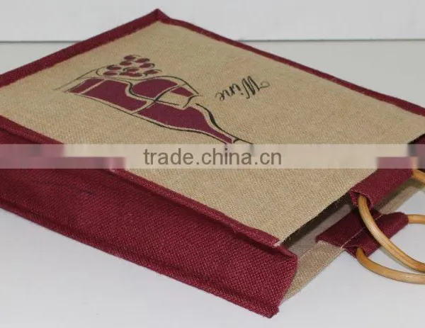 Eco-Friendly 3 Wine Bottle Jute Bag - Features Cane Handles, Plastic Window and photo-3