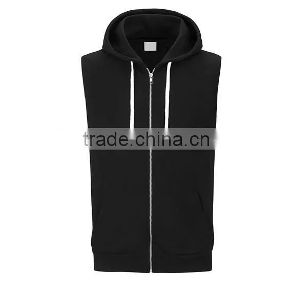 no Name Hoodies Plain Black Hoodies 80% Ringspun Cotton 20% Polyester Full Zip Sleevless Bodybuilding Hoodies photo-5